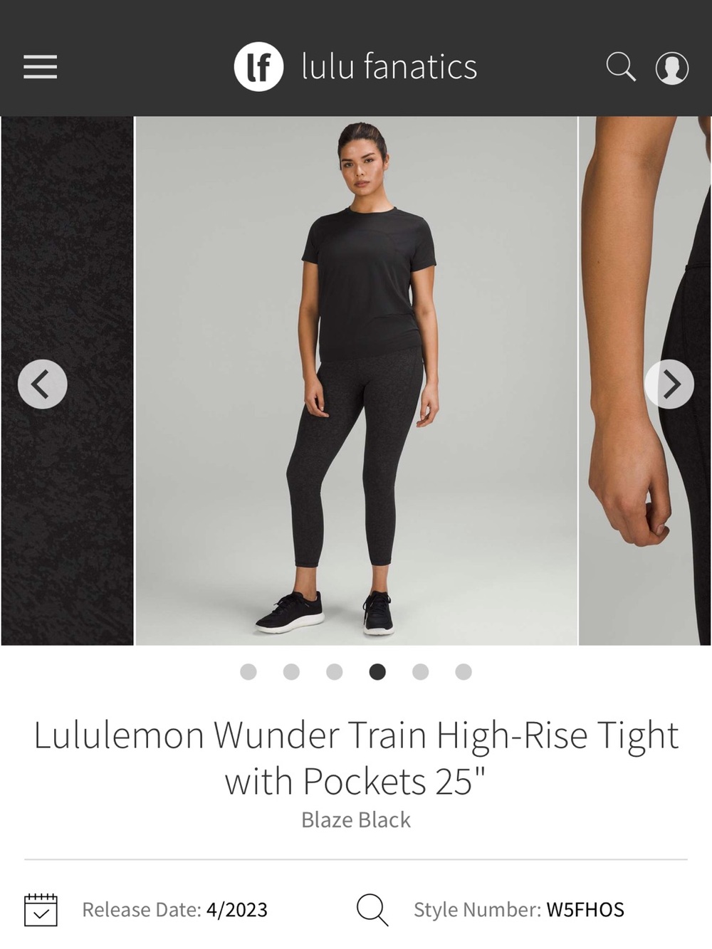 Lululemon Wunder Train High-Rise Tight with Pockets 25", Blaze Black, size 8